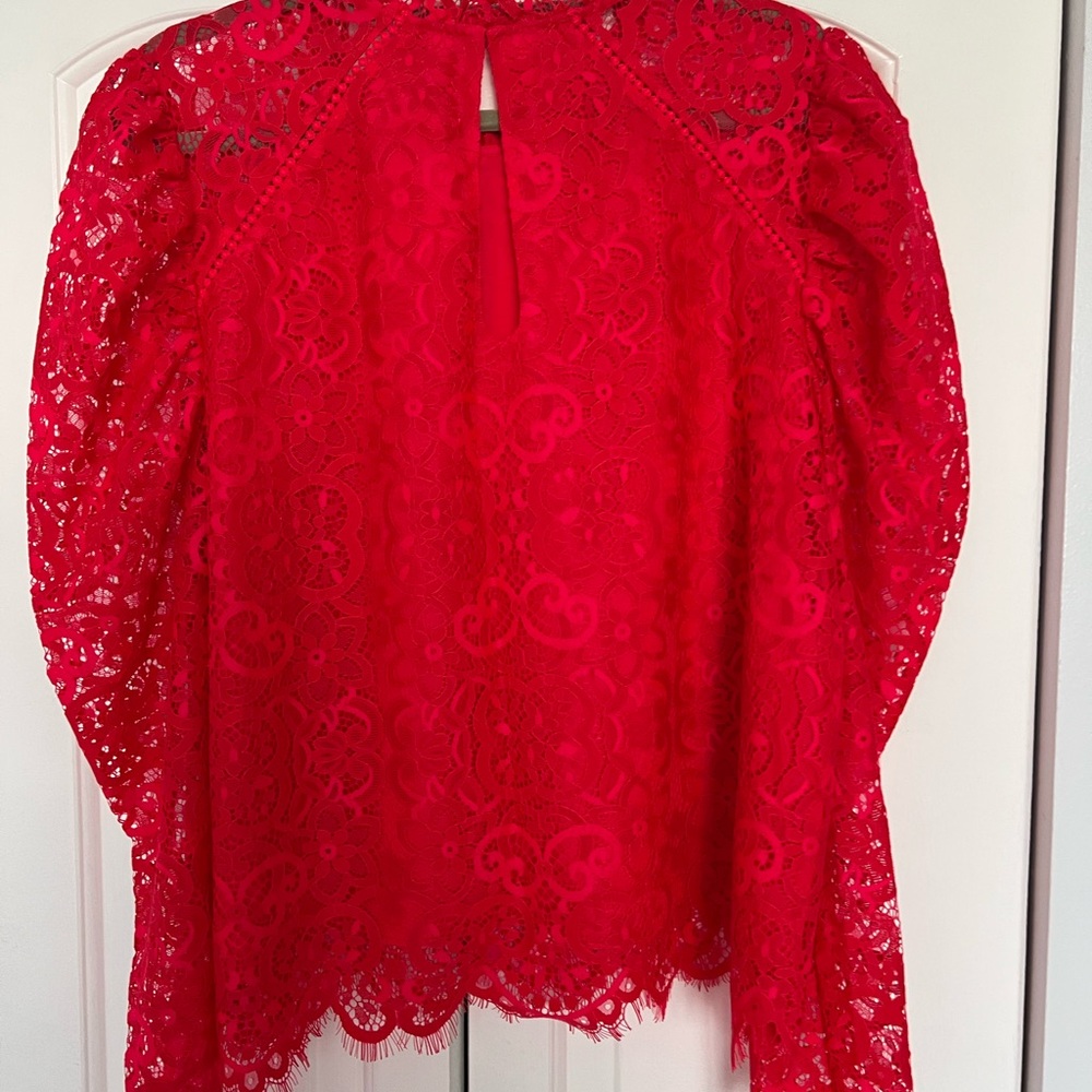 Lilly Pulitzer Red Lace Long-Sleeve Blouse - Picture 7 of 8